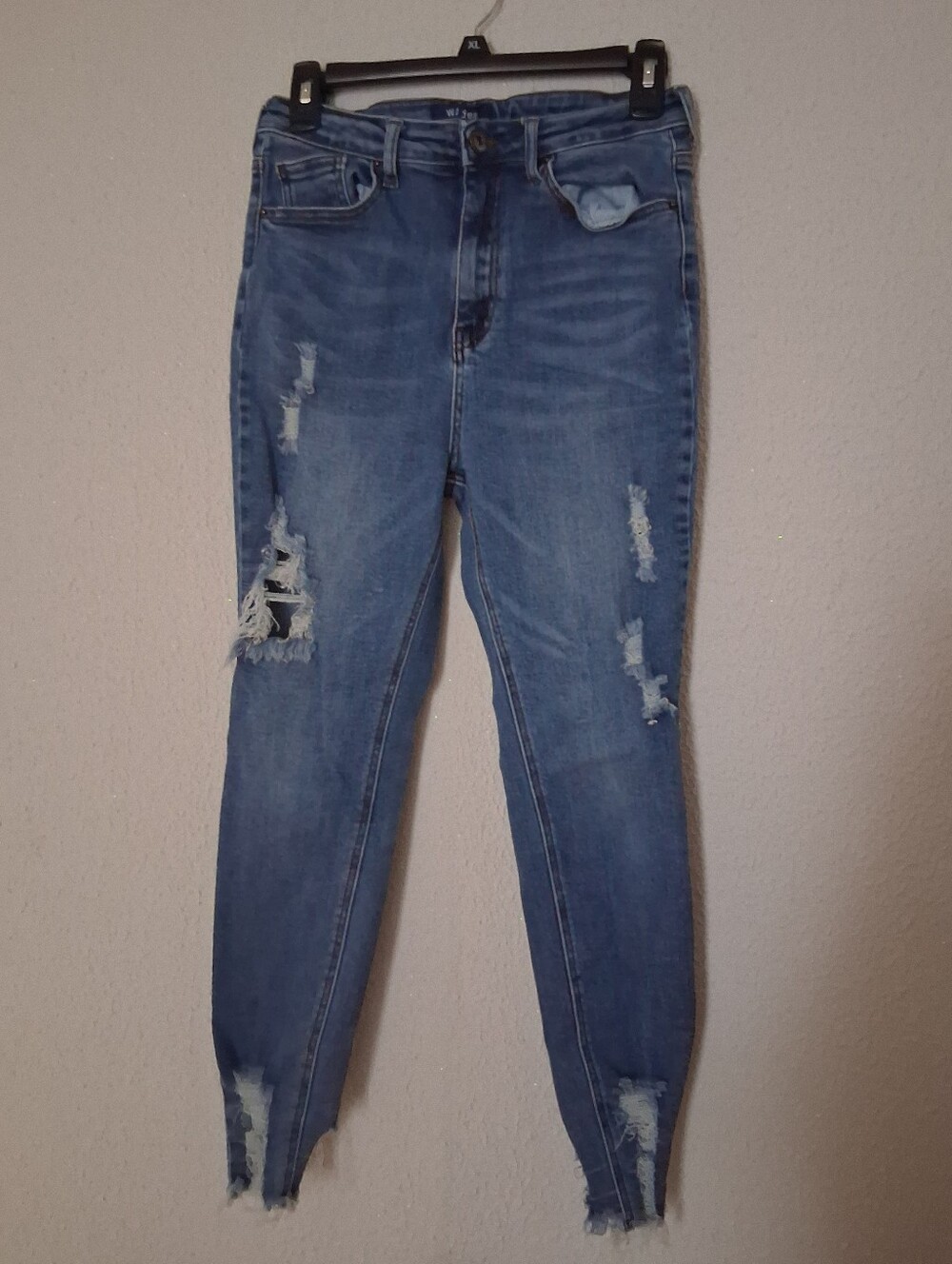 Wax Jean Women’s Distressed Skinny Jeans - Blue Higt Rise Sz 11/30 Pre-owned